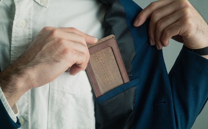 【木×革】パスケース　ナラ×ブラック