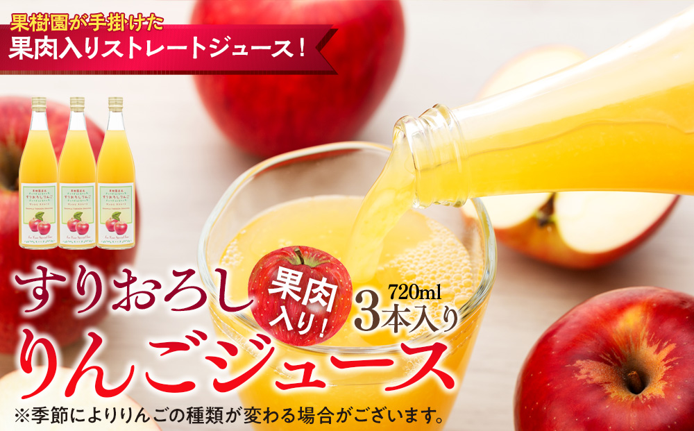 果肉入り！すりおろしりんごジュース 3本入り リンゴジュース りんご リンゴ 林檎 長野 フルーツ 果物 信州産 長野県産 特産 産地直送 おすすめ