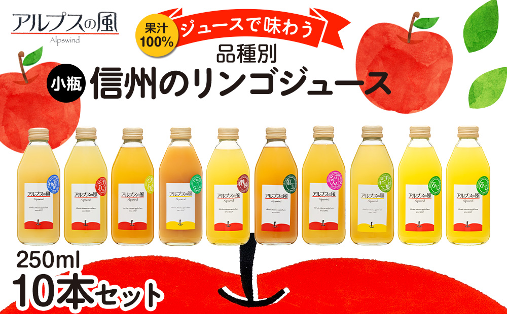 果汁100％ジュースで味わう 品種別 リンゴジュース 小瓶 10本 セット リンゴ 人参 ミックスジュース 信州 小瓶 りんご品種別に搾った こだわりジュース 甘い 豊饒な香り 酸味 爽やか 濃厚 詰め合わせ