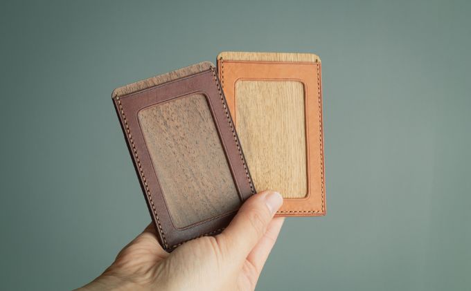 【木×革】パスケース　ナラ×ブラック