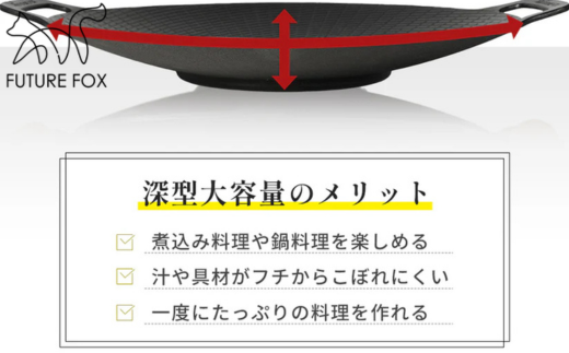 FF21 FUTURE FOX マルチグリドル // FUTURE FOX マルチグリドル 鉄板 深さ4cm 深型 直径32cm 蓋付き 4点セット (本体+蓋+ハンドル+収納ケース) フューチャーフォックス