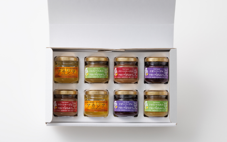 TK30-25A ジュエリーボックス 新世代ぶどうのスプレッドとアカシア蜂蜜の詰め合わせ 8個入 // 長野県 松川町産 南信州 ぶどう シャインマスカット ナガノパープル クイーンルージュ® 寒天 はちみつ ハチミツ 高級蜂蜜 ギフト 詰合せ 無添加 無加糖