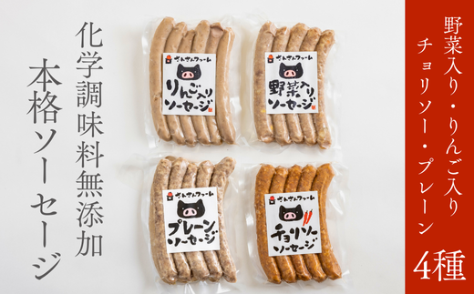 SF03-25C 無添加！さんさん豚ソーセージセットB （140g×4種類入）【化学調味料不使用】｜ 長野県産豚肉 南信州 ポーク バークシャー種 安全 安心 冷凍 贈答 ギフト