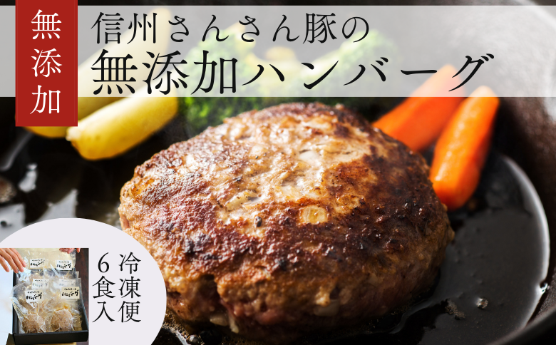 SF04-25C 無添加！さんさん豚ハンバーグセット(110g×6ヶ入)【化学調味料不使用】｜長野県産豚肉 南信州 ポーク バークシャー種 安全 安心 冷凍 贈答 ギフト