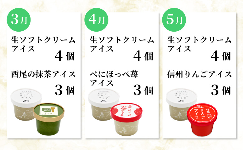 全5回★フレーバーアイス定期便☆ 南信州根羽村産アイス が毎月7個届く！ 合計35個 アイスクリーム ソフトクリーム バニラ 西尾 いちご 紅ほっぺ いちご りんご ブルーベリー 抹茶 ミルク 25000円 25,000円