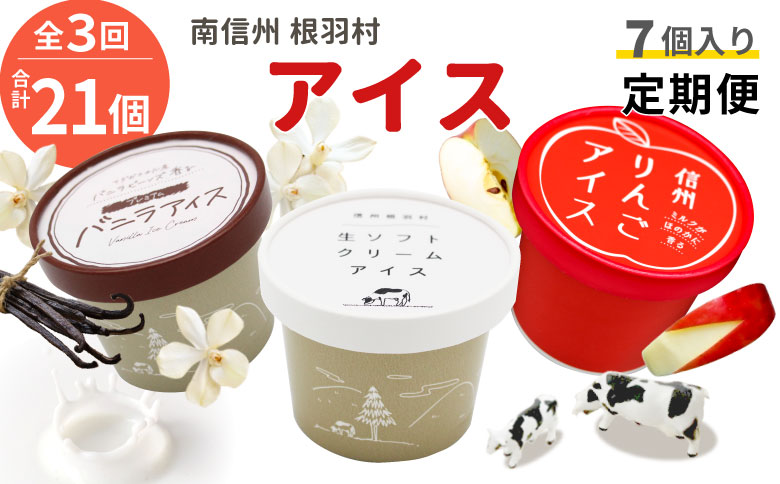 全3回★NEWフレーバーが入った！3種類のアイス定期便☆2026年1月発送～ 南信州根羽村産アイス が毎月7個届く！ 合計21個 アイス アイスクリーム ソフトクリーム バニラアイス りんご 果物 ジャム 長野県 根羽村 ソフトクリーム スイーツ 15000円 15,000円