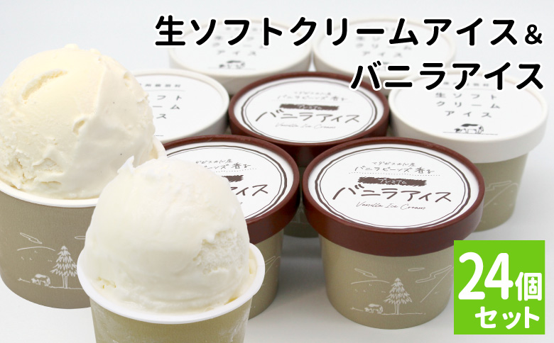 食べ比べ！乳原料南信州産100％使用！生ソフトクリームアイス&バニラアイスクリーム (80ml)×24個セット
