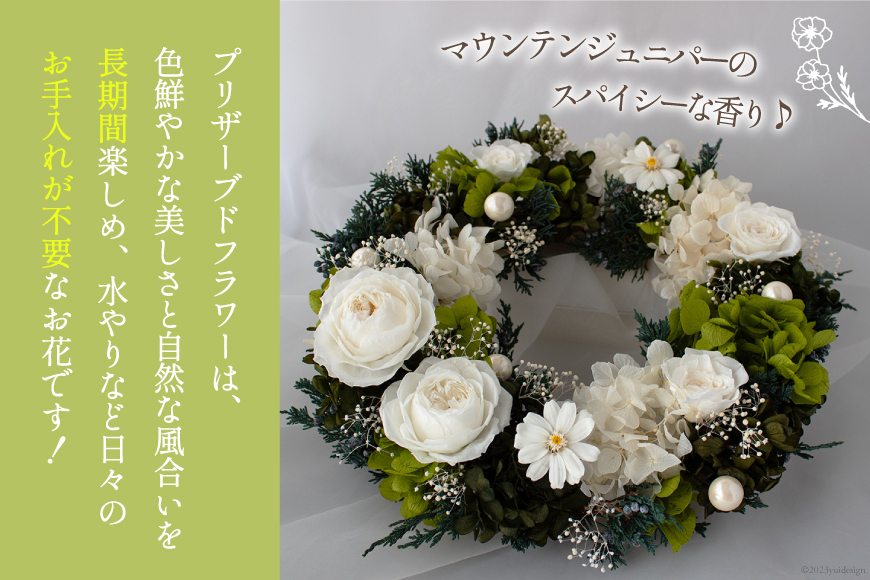 プリザーブドフラワー リース (L) ホワイト×グリーン【専用ボックス入り】 [mirccamircca 長野県 池田町 48110591] リース 花 フラワー アレンジメント インテリア 雑貨