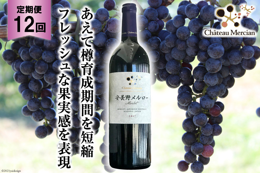 赤ワイン 定期便 安曇野メルロー 750ml 12回 計 12本 [シャトー・メルシャン 勝沼ワイナリー 長野県 池田町 48110308] 赤 ワイン ギフト お酒 シャトー