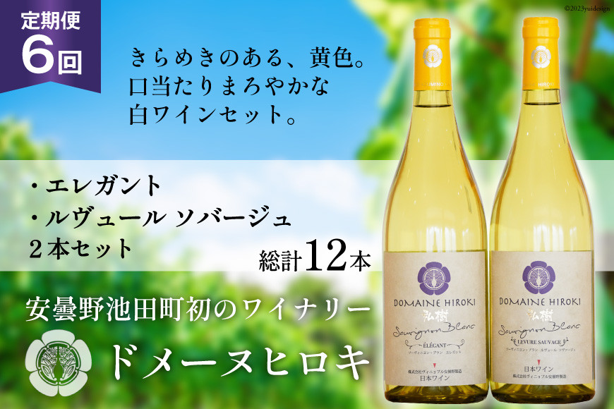 白ワイン セット エレガント & ルヴュールソバージュ 各750ml 計2本 6回 定期便 総計12本 [ヴィニョブル安曇野 長野県 池田町 48110359] ワイン 白 白ワインセット ワインセット 飲み比べ