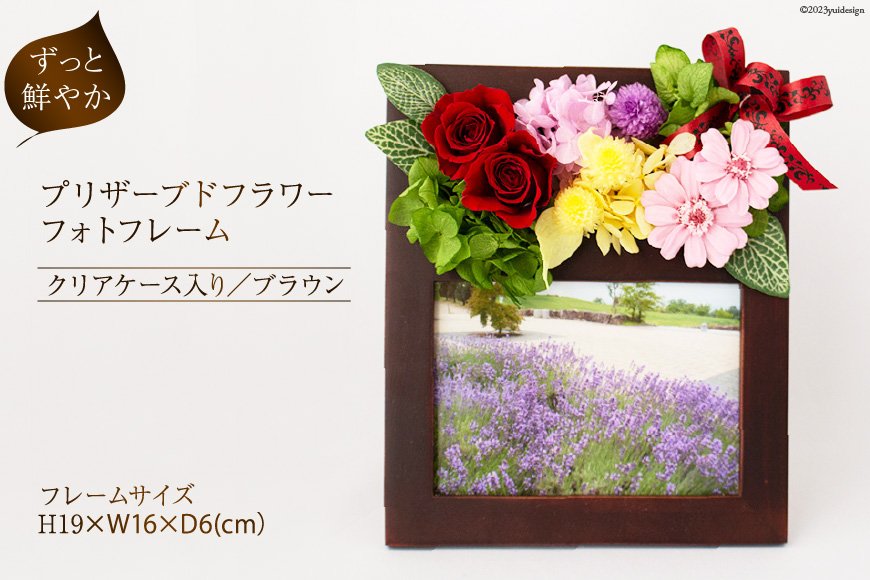 写真立て プリザーブドフラワー フォトフレーム ブラウン ケース入り [mirccamircca 長野県 池田町 48110589] 写真 フォト 思い出 記念日 花 フラワー インテリア 雑貨