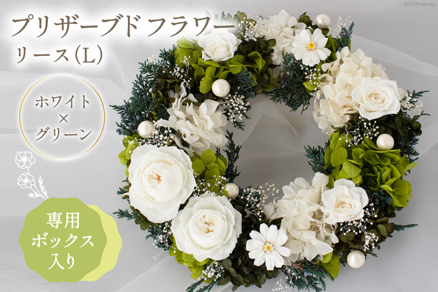 プリザーブドフラワー リース (L) ホワイト×グリーン【専用ボックス入り】 [mirccamircca 長野県 池田町 48110591] リース 花 フラワー アレンジメント インテリア 雑貨
