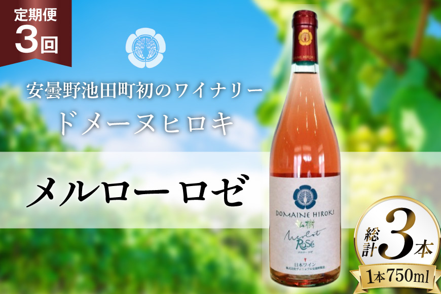 定期便 ロゼワイン メルロー ロゼ 750ml 3回 計 3本  [ヴィニョブル安曇野 長野県 池田町 48110760] ギフト ワイン
