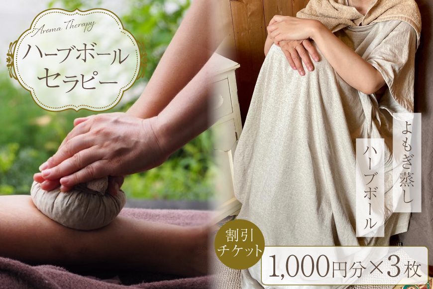 ハーブボール セラピー 割引チケット 3,000円分 [和のか 長野県 池田町 48110809] リラクゼーション よもぎ蒸し 植物療法