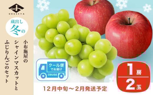 蔵出し冬のシャインマスカット1房とふじりんご2玉のセット 約1.3kg ［小布施屋］フルーツ 果物 詰め合わせ 詰合せ 数量限定 シャインマスカット サンふじ 単身用 一人暮らし 2人暮らし 長野県産 信州産 令和7年産 【2025年12月中旬頃～2026年2月発送】［A-305］