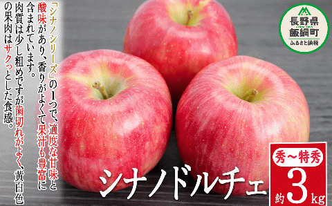りんご シナノドルチェ 秀 ～ 特秀 3kg 菅谷さんのりんご 沖縄県への配送不可 2025年9月下旬頃から2025年10月上旬頃まで順次発送予定 令和7年度出荷分 長野県 飯綱町 [0790]