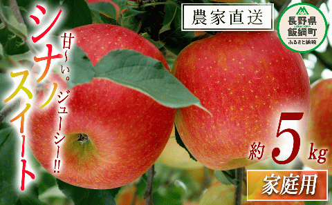 りんご 甘さ満天 シナノスイート 家庭用 5kg 大友農場 エコファーマー認定 沖縄県への配送不可 2025年10月中旬頃から2025年11月上旬頃まで順次発送予定 令和7年度収穫分 信州 果物 フルーツ リンゴ 林檎 長野 予約 農家直送 長野県 飯綱町 [0834]