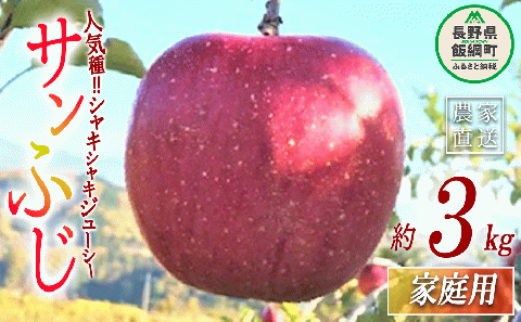 りんご サンふじ 家庭用 3kg ファームトヤ 沖縄県への配送不可 2025年11月中旬頃から2025年12月下旬頃まで順次発送予定 令和7年度収穫分 信州 果物 フルーツ リンゴ 林檎 ふじ 長野 11000円 予約 農家直送 長野県 飯綱町 [1426]