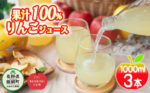 りんごジュース 1000ml × 3本 果汁100% 丸西農園 沖縄県への配送不可 リンゴ ジュース 農家直送 長野県 飯綱町 [1042]