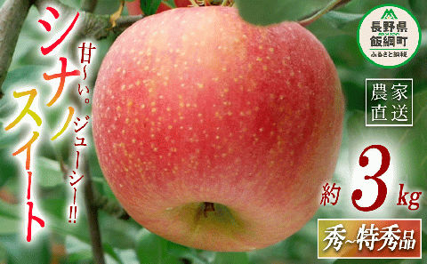 りんご シナノスイート 秀～特秀3kg マルハ農園 沖縄県への配送不可 2025年10月上旬頃から2025年11月上旬頃まで順次発送予定 令和7年度収穫分 エコファーマー認定 信州 果物 フルーツ リンゴ 林檎 長野 12000円 予約 農家直送 長野県 飯綱町 [1624]
