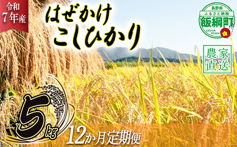 米 こしひかり 5kg × 12回 【 12か月 定期便 】( 令和7年産 ) 黒柳さんのお米 はぜかけ 沖縄県への配送不可 2025年11月上旬頃から順次発送予定 コシヒカリ 白米 精米 お米 信州 168000円 予約 農家直送 長野県 飯綱町 [0648]