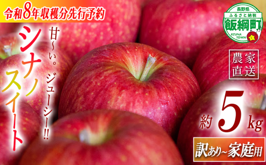 りんご 農家応援企画 シナノスイート 家庭用・訳あり5kg 【令和8年度収穫分】 ※沖縄県への配送不可 ※2026年10月上旬頃〜11月上旬頃まで順次発送 長野県飯綱町 [0902]