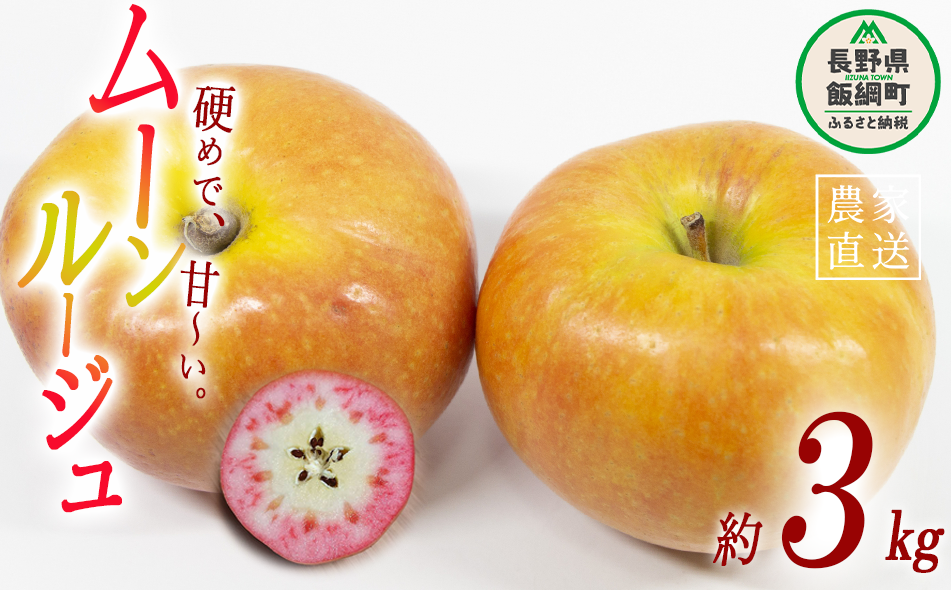 りんご ムーンルージュ 3kg やまじゅうファーム 沖縄県への配送不可 2025年10月下旬頃から2025年11月上旬頃まで順次発送予定 令和7年度収穫分 信州の環境にやさしい農産物 減農薬栽培 長野県 飯綱町 [1026]