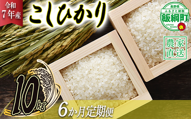 米 こしひかり 10kg × 6回 【 6か月 定期便 】( 令和7年産 ) 2025年10月上旬頃から順次発送予定 米澤商店 コシヒカリ 白米 精米 長野県 飯綱町 [1246]