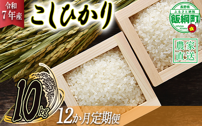 米 こしひかり 10kg × 12回 【 12か月 定期便 】( 令和7年産 ) 2025年10月上旬頃から順次発送予定 米澤商店 コシヒカリ 白米 精米 長野県 飯綱町 [1247]