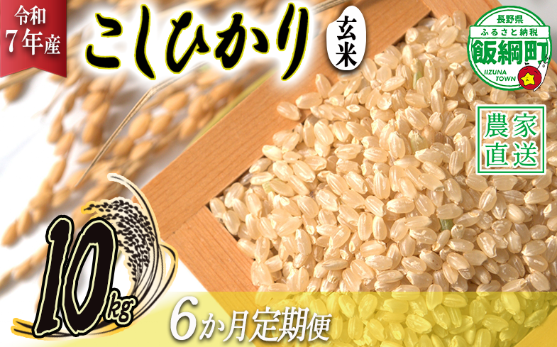 米 こしひかり ( 玄米 ) 10kg × 6回 【 6か月 定期便 】( 令和7年産 ) 2025年10月上旬頃から順次発送予定 米澤商店 コシヒカリ 玄米 長野県 飯綱町 [1358]