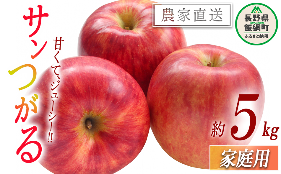 りんご サンつがる 家庭用 5kg 令和7年度収穫分 沖縄県への配送不可 2025年9月上旬頃から2025年9月下旬頃まで順次発送予定 宮本ファーム エコファーマー 減農薬栽培 長野県 飯綱町 [1529]