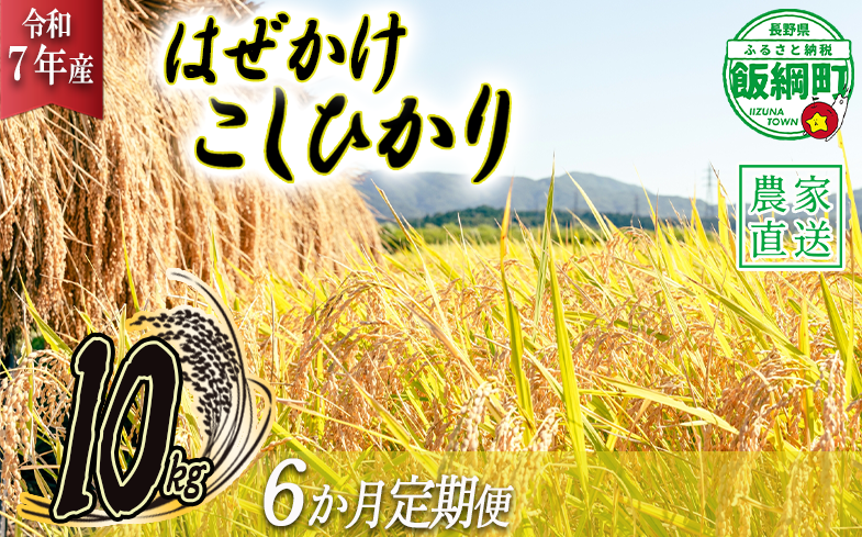 米 こしひかり 10kg × 6回 【 6か月 定期便 】( 令和7年産 ) 黒柳さんのお米 はぜかけ 2025年11月上旬頃から順次発送予定 コシヒカリ 白米 精米 お米 信州 150000円 予約 農家直送 長野県 飯綱町 [1595]
