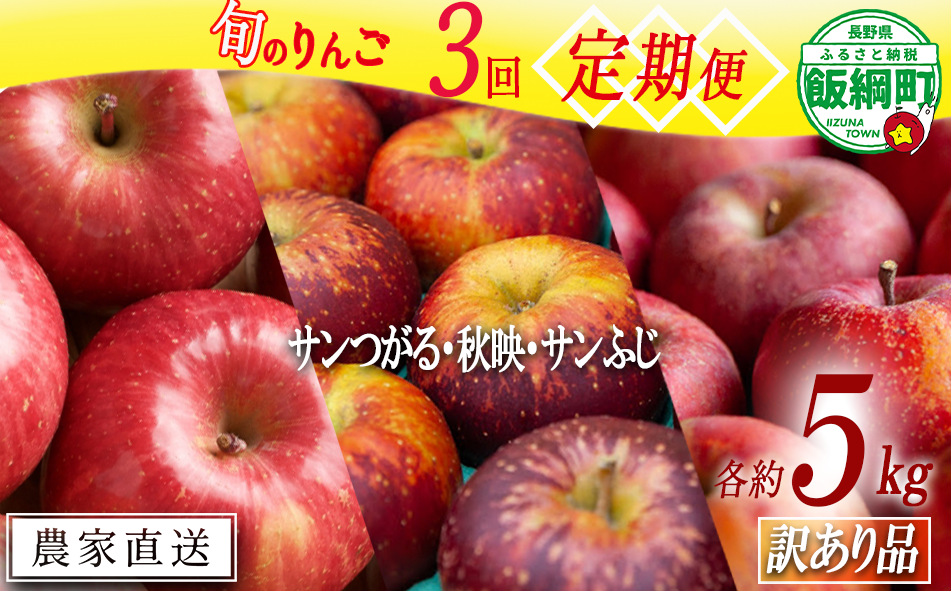 季節のりんご 【定期便】 旬の3品種 4.5 5kg × 3回 訳あり 松橋りんご園 沖縄へは配送不可 2024年9月上旬から発送予定 長野県  飯綱町 [1840]: 飯綱町ANAのふるさと納税