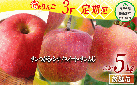 旬のりんご [ 定期便 ] 家庭用 5kg × 3回 マルハ農園 沖縄配送不可 2024年9月上旬頃〜2024年12月下旬頃まで順次発送 令和6年度収穫分 エコファーマー 長野県 飯綱町 [1640]