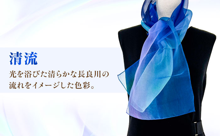 美濃友禅　【シルクスカーフ】　NAOE KAWAMURA ー清流ー 岐阜市 / 河村尚江デザイン事務所 [ANDE004]