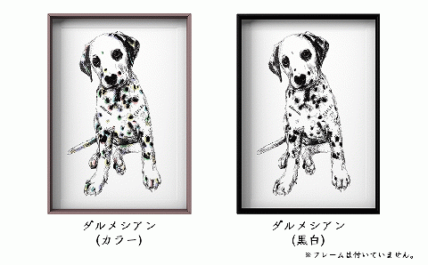 文字だけを使った絵画「文字ベースアート (MojiBa)」ダルメシアン A4サイズ（白黒）