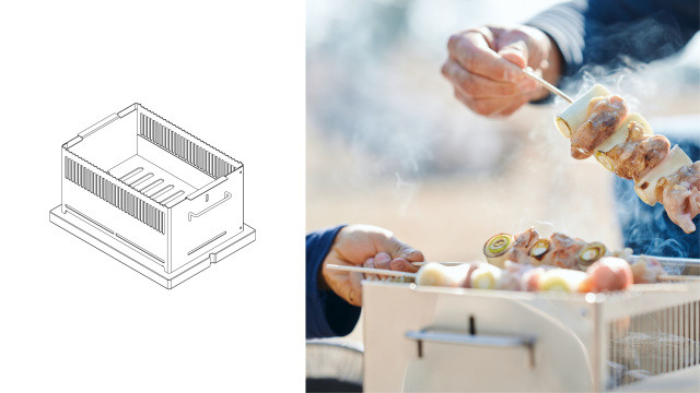 【Hot Camp】＋Base基本セット (炭火串焼き・網焼き器) 耐熱黒塗装タイプ