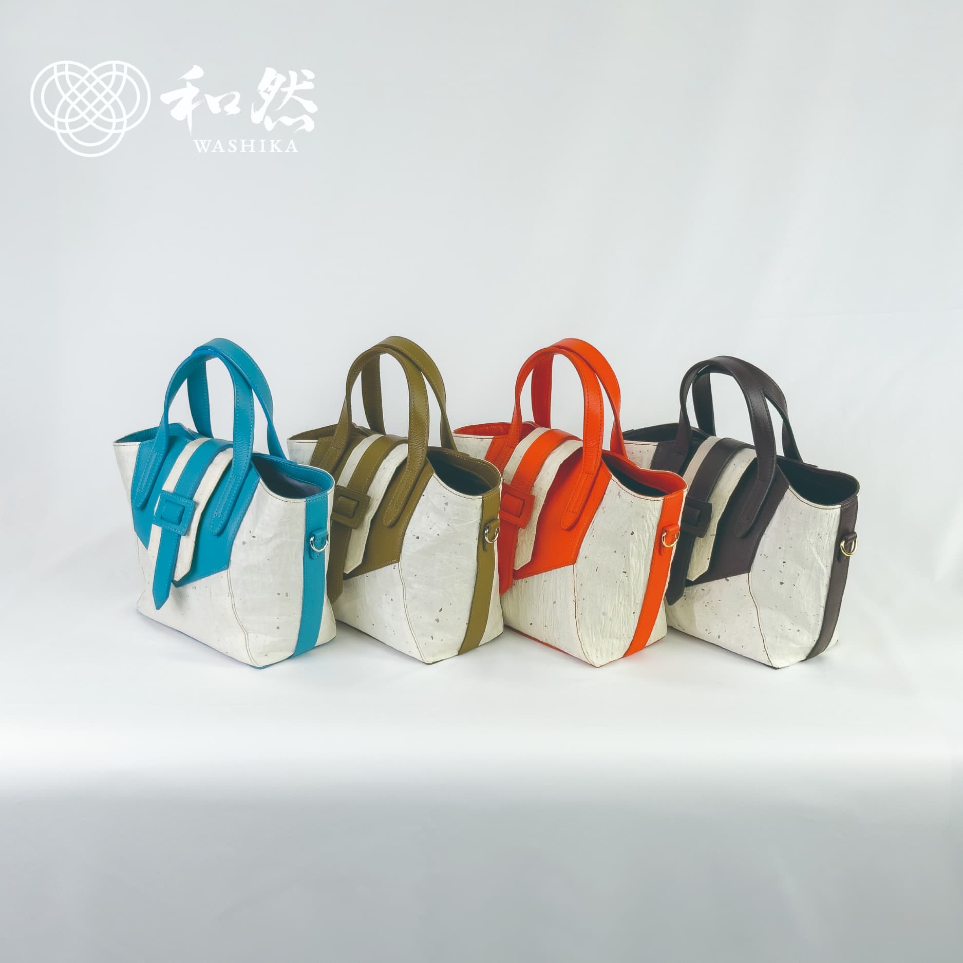【和然WASHIKA】和紙×牛革ベルトデザインBAG カラー：ターコイズブルー ターコイズブルー