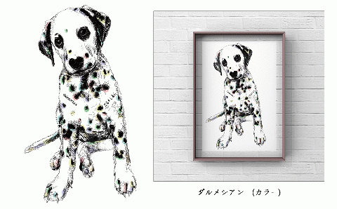 文字だけを使った絵画「文字ベースアート (MojiBa)」ダルメシアン A4サイズ（白黒）