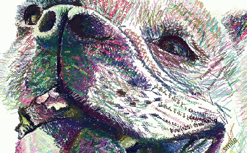 文字だけを使った絵画「文字ベースアート (MojiBa)」フレンチブルドッグ A4サイズ（白黒）