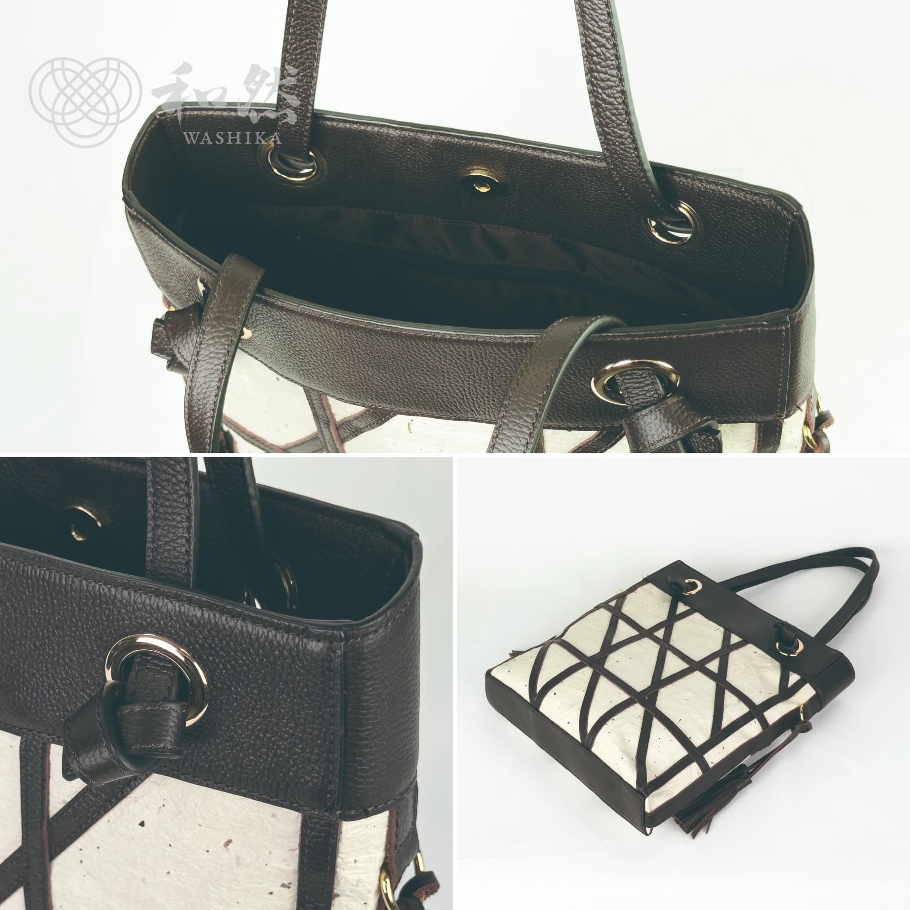 【和然WASHIKA】幾何学模様ショルダーバッグ 美濃の手漉き和紙× 本革 カラー：オレンジ オレンジ