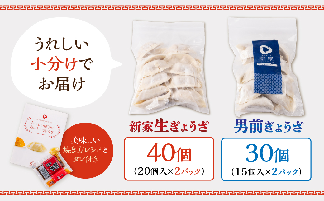 生餃子専門店「新家」の生餃子40個と男前ぎょうざ30個のセット
