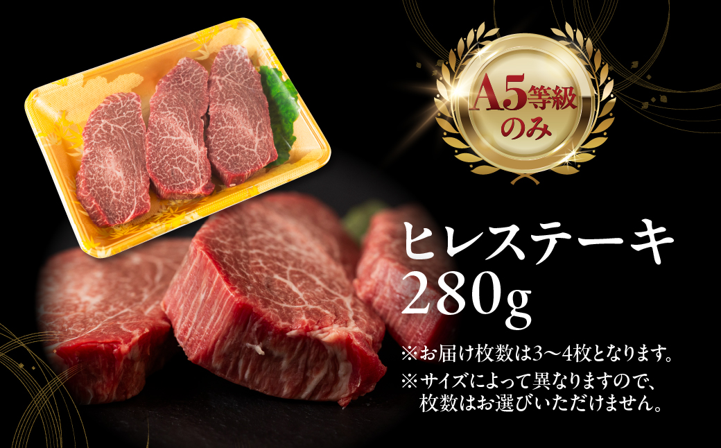 飛騨牛 A5 ヒレ ステーキ 280g (3～４枚)  飛騨牛