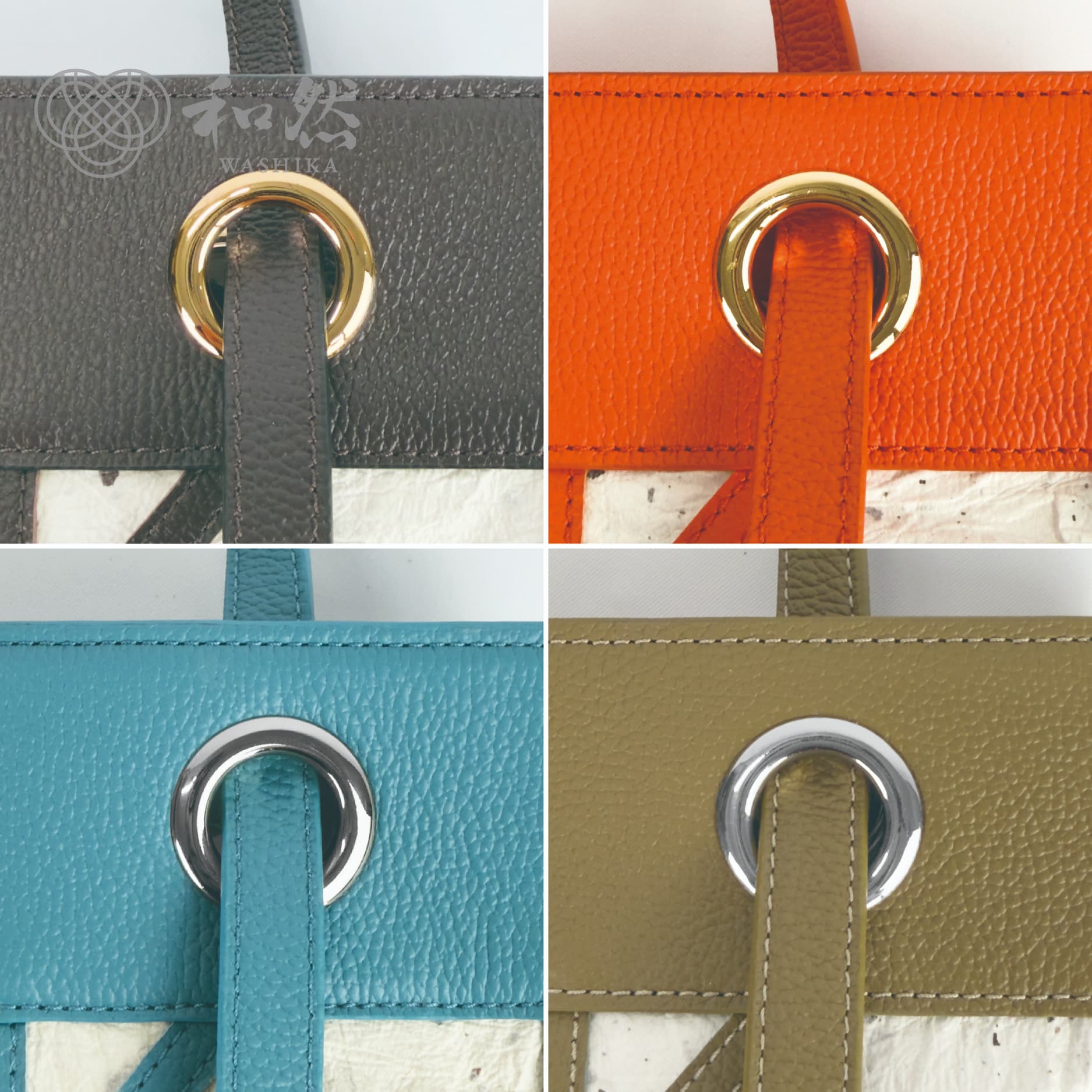 【和然WASHIKA】幾何学模様ショルダーバッグ 美濃の手漉き和紙×本革 ラー：ターコイズブルー ターコイズブルー