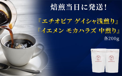 超希少種コーヒー 粉 セット『エチオピア　ゲイシャ』＆『イエメン　モカハラズ』各200g