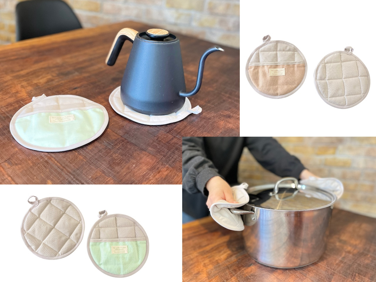 【のこり染】鍋敷きにもなる鍋つかみ　あずき