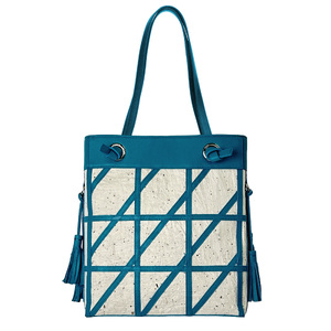 【和然WASHIKA】幾何学模様ショルダーバッグ 美濃の手漉き和紙×本革 ラー：ターコイズブルー ターコイズブルー