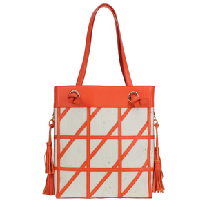 【和然WASHIKA】幾何学模様ショルダーバッグ 美濃の手漉き和紙× 本革 カラー：オレンジ オレンジ