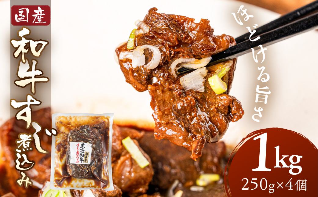 ＼深い旨みとコク／和牛すじ煮込み 1kg 250g×4個 レトルト 小分け 国産 国産和牛 和牛 冷蔵 惣菜 煮込み おかず おつまみ 牛すじ 牛筋 煮込み 便利 時短 お手軽 10000 1万 中部ミート 岐阜県 大垣市