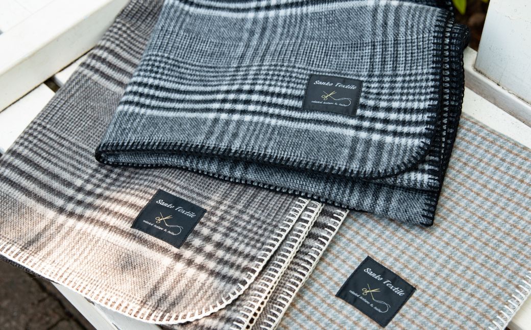 高級ラムウール ブランケット チェックグレー
